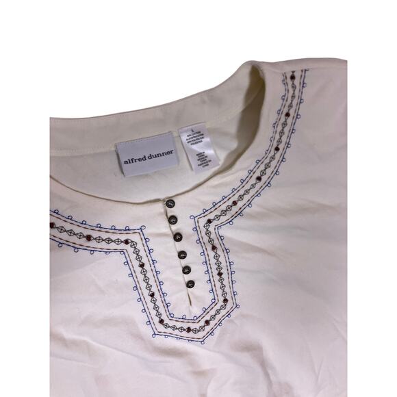 Alfred Dunner Cream Embroidered Floral Sweater Large Tunic Cottagecore Soft - Picture 3 of 6